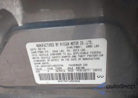 2020 Infiniti Q50 Luxe from USA, damaged, VIN JN1EV7AP1LM202034